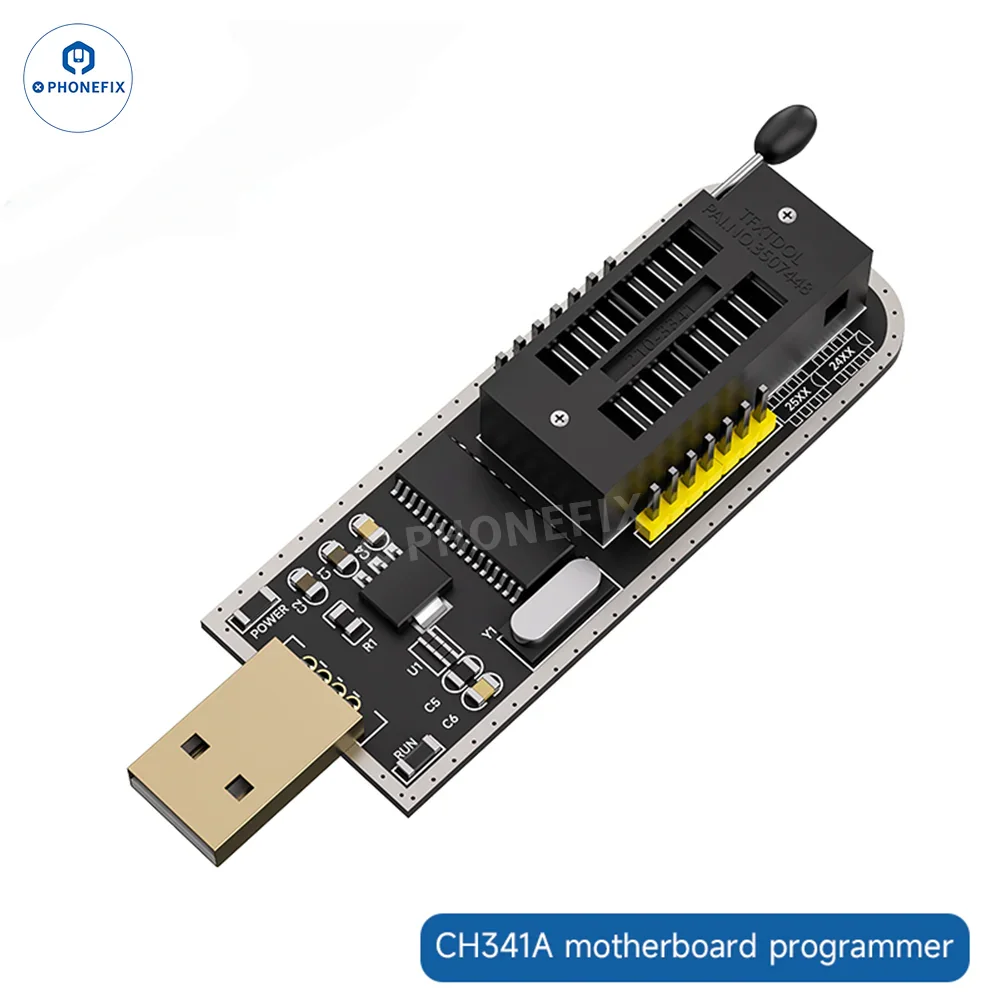 PHONEFIX XZZ CH341A U2 phone programmer tool for iPhone repair, featuring EEPROM read and write capabilities and compact design.