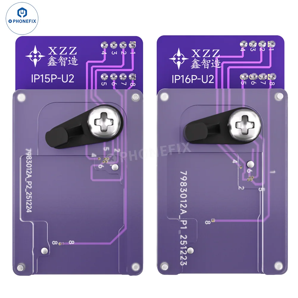 PHONEFIX XZZ CH341A U2 phone programmer for iPhone EEPROM read and write repair tools, showcasing the device and connectors.