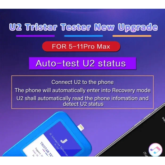 JC U2 Tristar Tester Box for iPhone U2 IC fault testing, Phone Programmer tool used for fast iPhone U2 chip diagnostics.