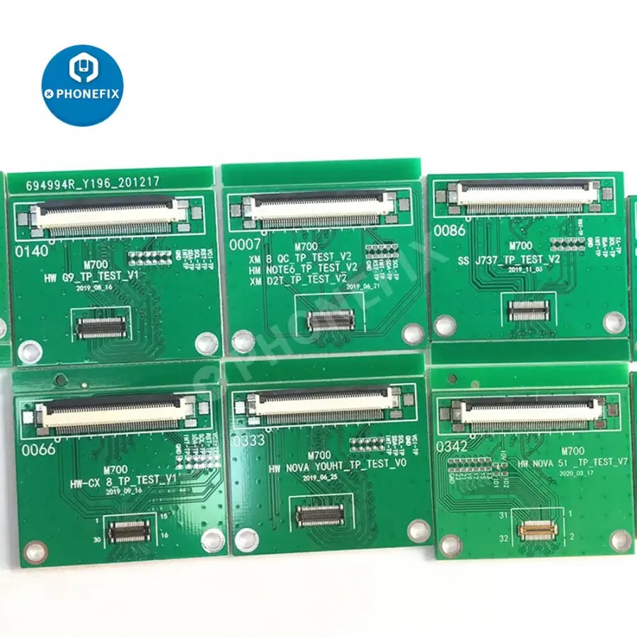 PhoneFix M710 LCD screen tester for Samsung, Huawei, Xiaomi Android phones, shows device connected on the programmer display.