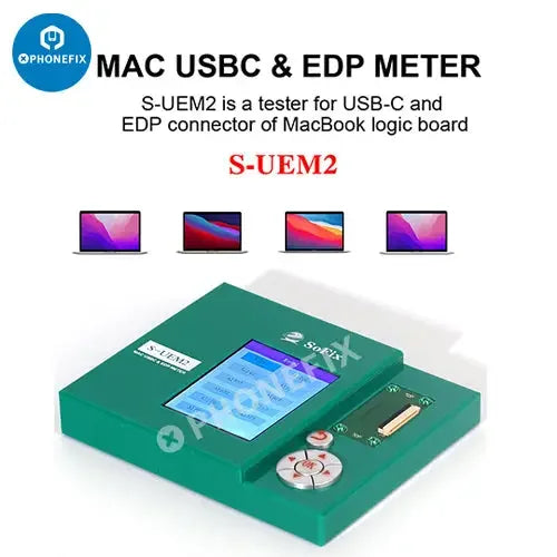S-UEM2 USBC EDP meter for MacBook logic board repair, PhoneFix phone programmer tool, shown on a white background.