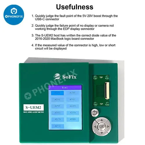 PhoneFix S-UEM2 USBC EDP Meter, outil de réparation, de test et de dépannage des cartes logiques MacBook.