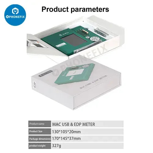 PhoneFix S-UEM2 USBC EDP Meter pour la réparation de cartes logiques MacBook, un outil de programmation de téléphone compact avec affichage numérique.