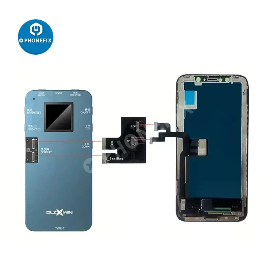 PhoneFix DL400 Pro display touch digitizer screen tester for iPhone 6 to 13 Pro Max, used as a phone programmer for testing.
