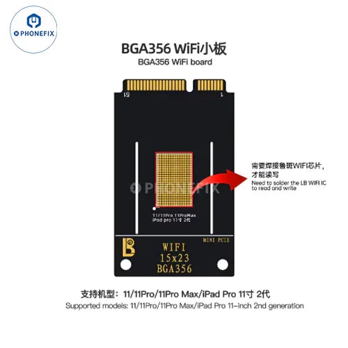 PhoneFix LUBAN H7 PCIe NAND Programmer board with BGA110/315/60/70 WIFI IC modules for phone repair and programming.