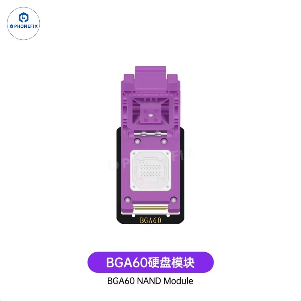 PhoneFIX LUBAN H7 PCIe NAND Programmer module for BGA110, 315, 60, 70 WIFI IC chips, shown in BGA60 package.