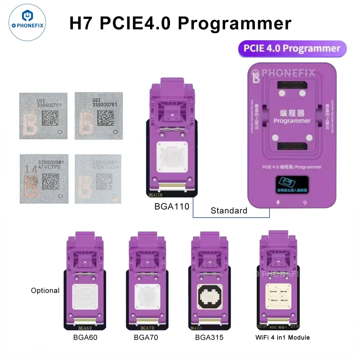 LUBAN H7 PCIE Nand Programmer by PHONEFIX for BGA110/315/60/70 WIFI IC modules, used for phone repair and programming.