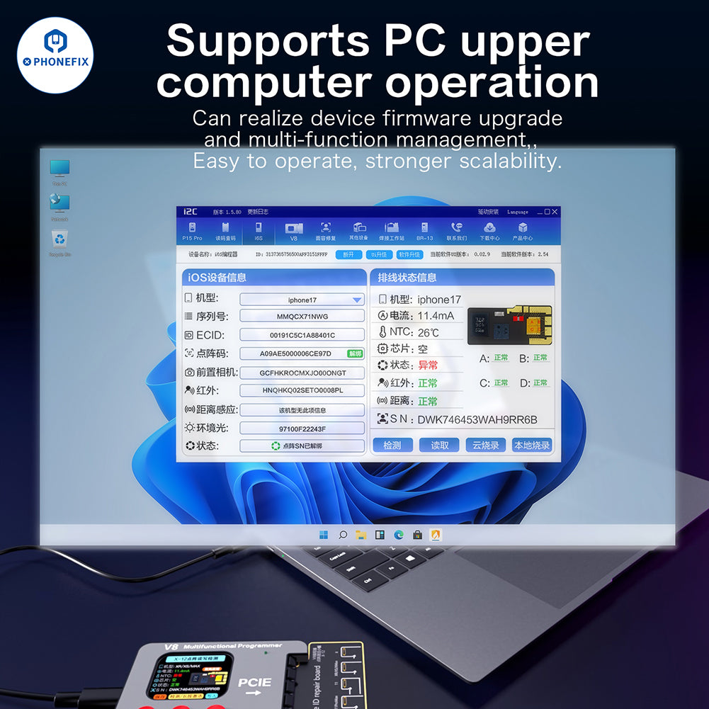 i2C V8 Phone Programmer by PHONEFIX for iPhone Face ID repair, showcasing the device used for multifunctional phone programming.