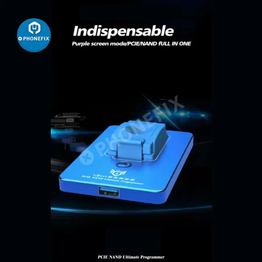 PhoneFix iBox P12 box phone programmer for iRepair BGA110 NAND, featuring DFU purple screen tool for device repair and flashing.