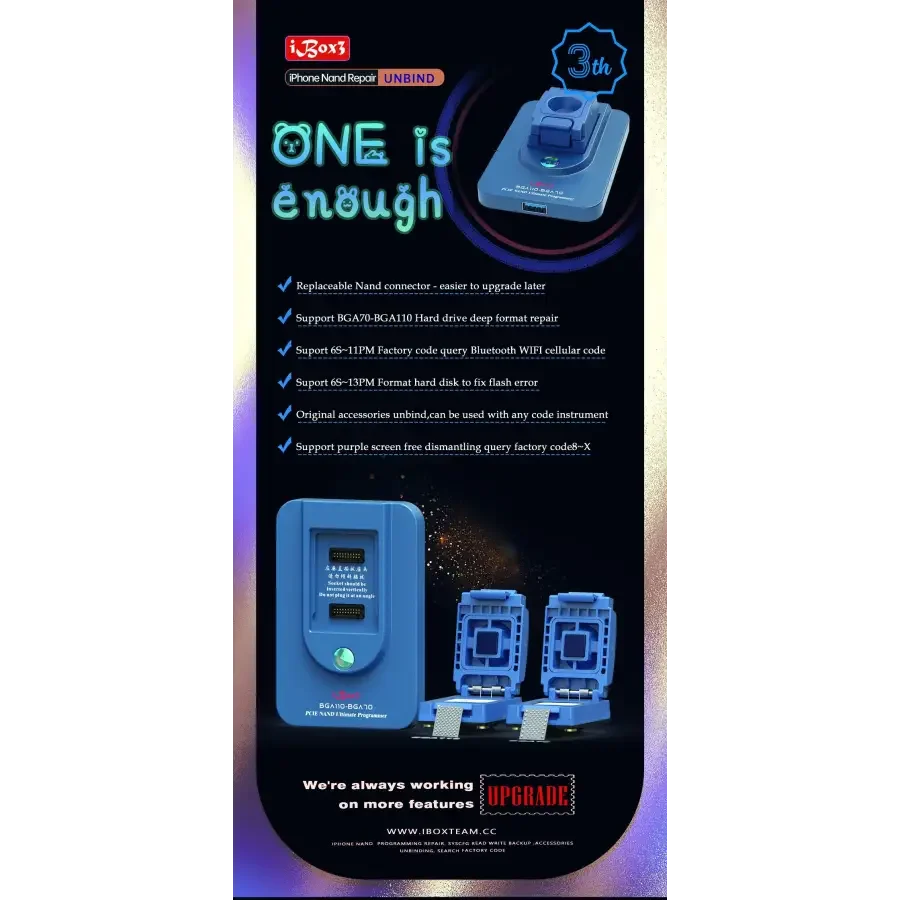 iBox3 BGA70 BGA110 Programmateur NAND pour iPhone 6 à 13 Pro Max, utilisé pour la réparation de téléphones et la récupération de données.