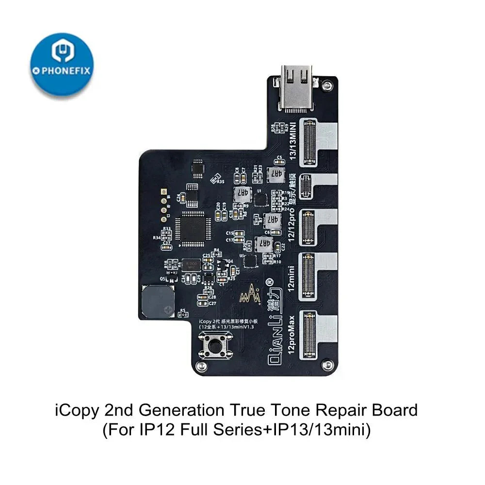 QianLi iCopy Plus 2.2 phone programmer with battery light sensor board, used for mobile device repair and data transfer.