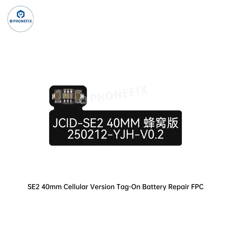 PHONEFIX JCID iWatch : réparation de batterie par étiquette, FPC et adaptateur pour une durée de vie de la batterie améliorée, affichés sur l'écran du programmateur de téléphone SE2_LITE.