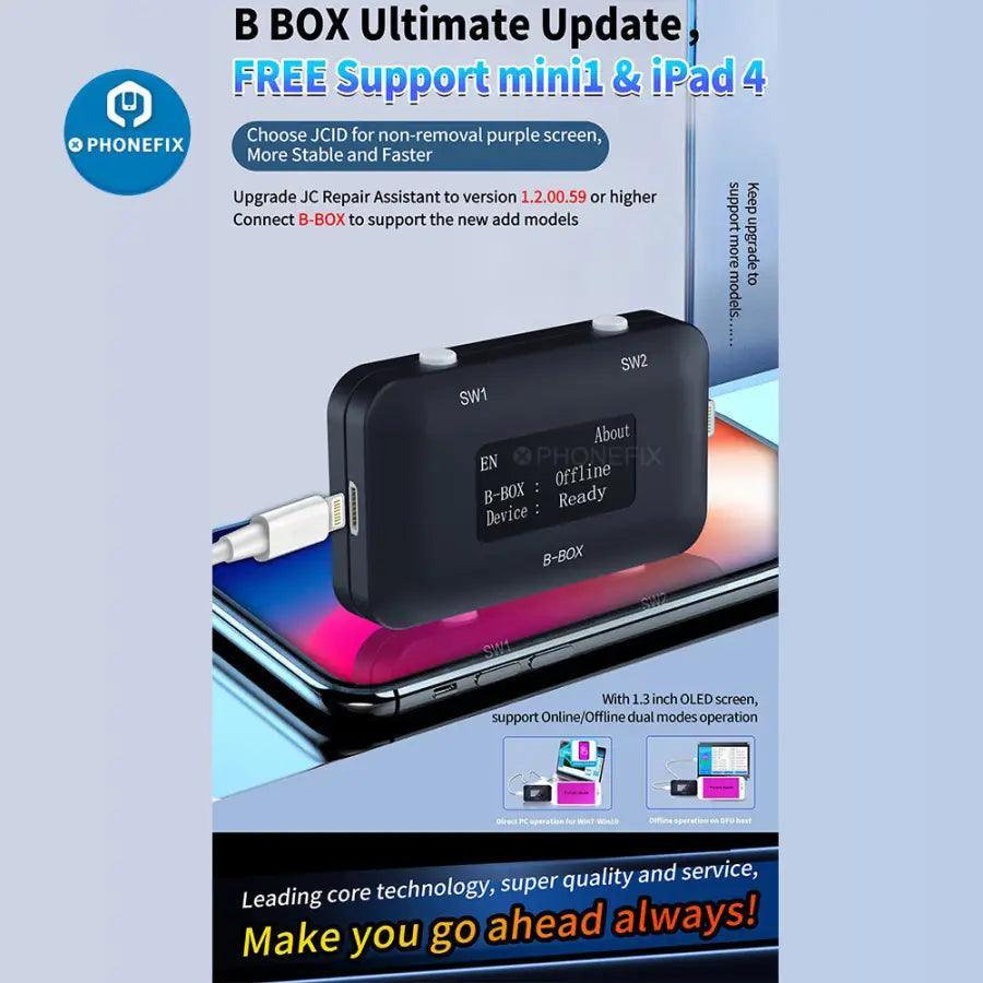 PHONEFIX JC B-BOX C3 DFU Black Phone Programmer for iOS A7-A11, one-key switch to purple mode for device flashing and recovery.