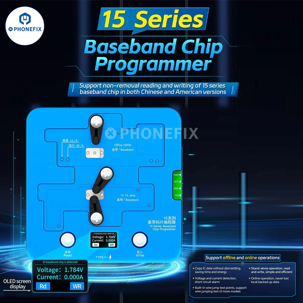 PHONEFIX JC Baseband EEPROM chip programmer for iPhone X to Pro Max, used for repairing phone baseband and firmware.