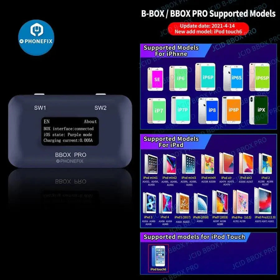 PHONEFIX JC B-BOX Pro iOS DFU tool for iPhone and iPad, one-key purple mode, phone programmer for repair and firmware updates