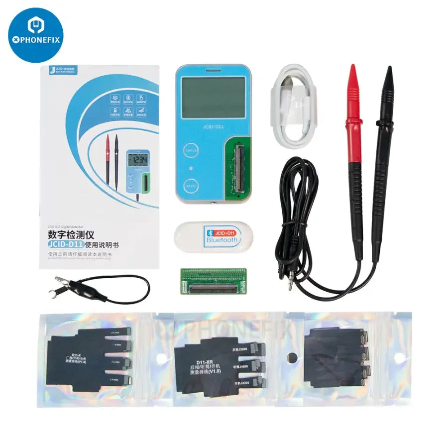 PHONEFIX JCID-D11 multifunctional digital detector for phone programming with intelligent maintenance drawings, shown on a white background.