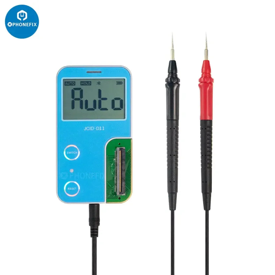PHONEFIX JCID-D11 multifunctional digital detector for phone programming with JC intelligent maintenance drawings, displayed on a smartphone.