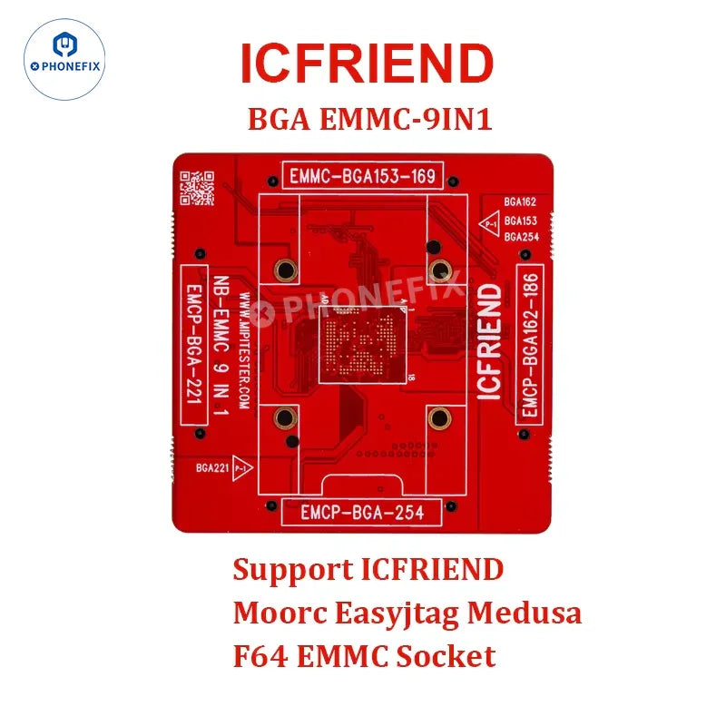 MiPi Plus Box UFS eMMC IC programmer with BGA sockets, used for phone repair and data recovery by PHONEFIX.