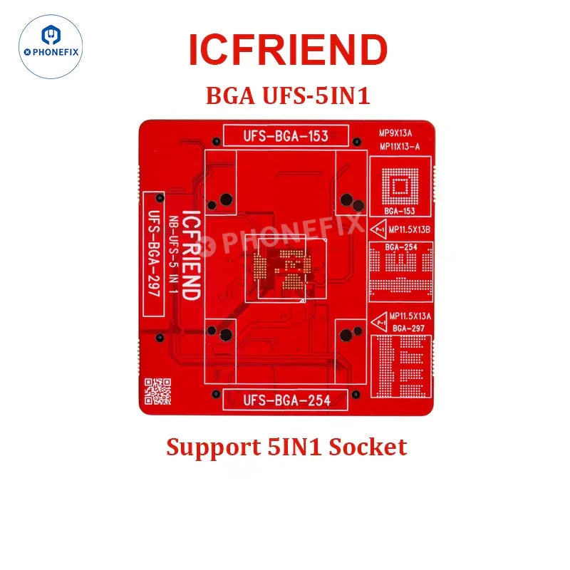 PhoneFix MiPi Plus Box UFS eMMC IC programmer with BGA153/254/297 socket, shown in the image.