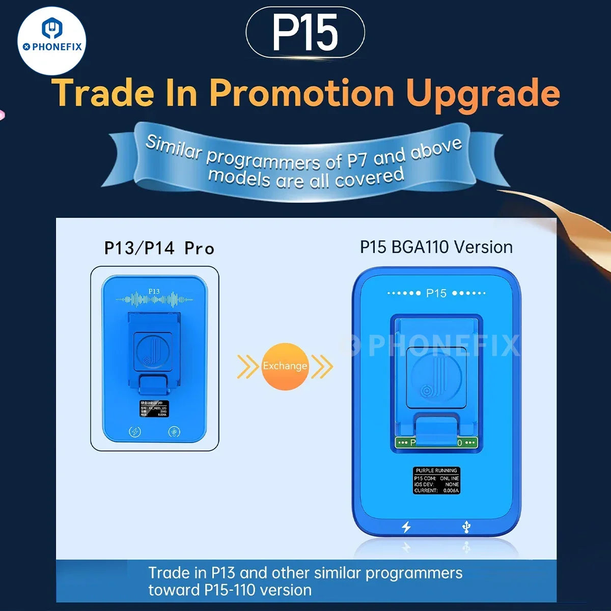 PhoneFix JC P13 Ultimate Box for PCIE Nand DFU purple screen tool, used for phone programming and device repair.