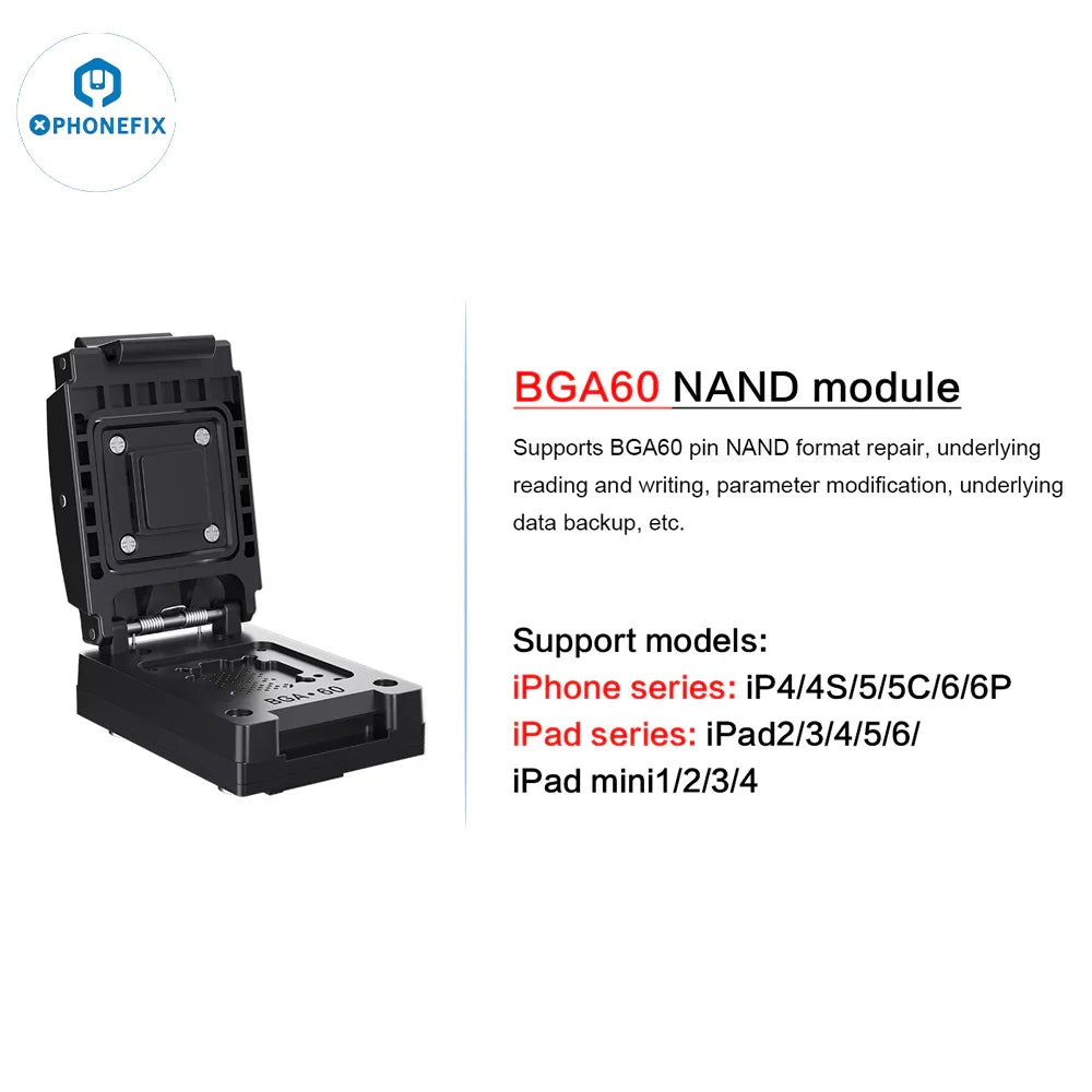 PhoneFIX I2C P14 Pro BGA110 BGA70 NAND programmer for iPhone 6S to 15 Pro Max, showing the device with ports and connectors.