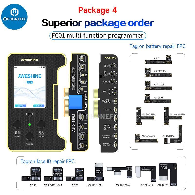 FC01 Face ID Dot Matrix Battery Activation Programmer for iPhone, PHONEFIX brand, used for phone repair and Face ID setup.