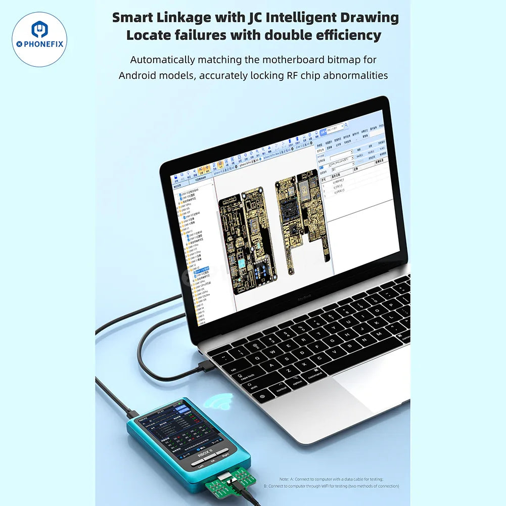 PHONEFIX JCID RBOX2 Bus Analyzer with JC Drawing Smart Diagnostics for phone programming and vehicle diagnostics.