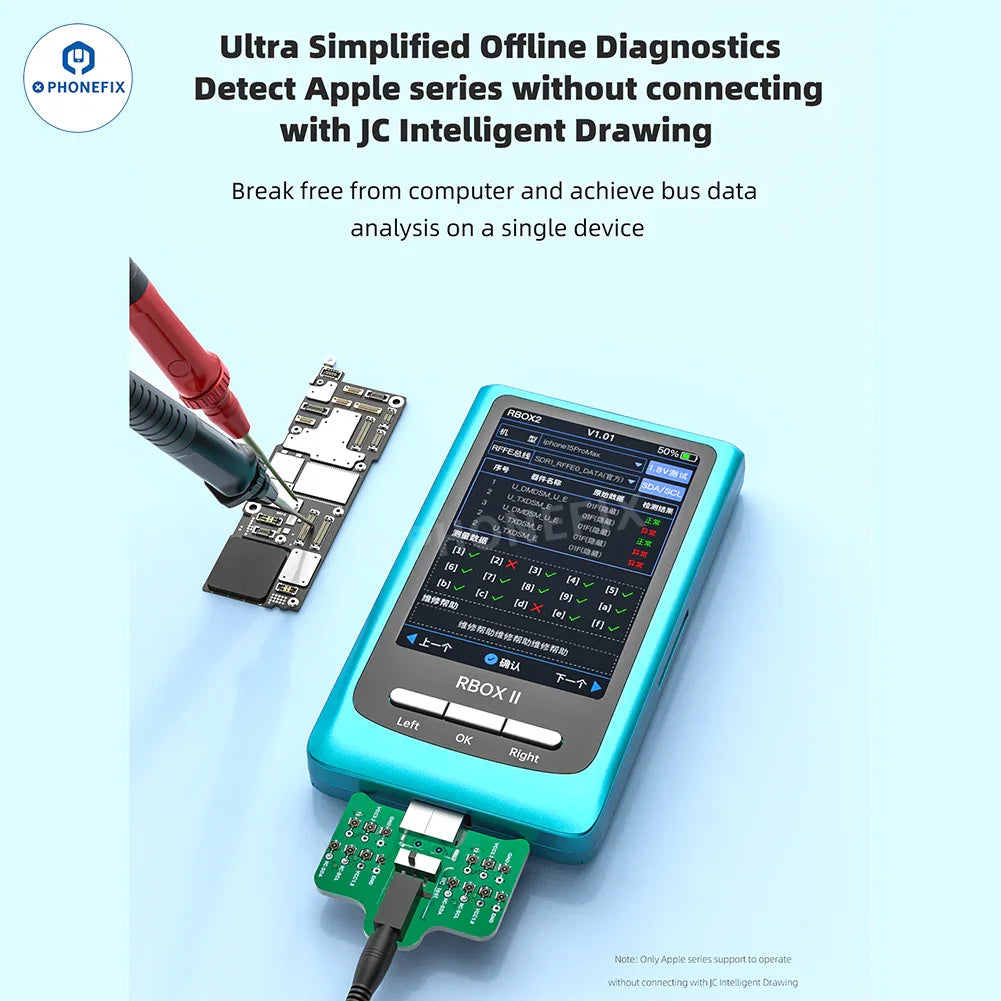PHONEFIX JCID RBOX2 Bus Analyzer with JC Drawing Smart Diagnostics for phone programming and bus analysis.