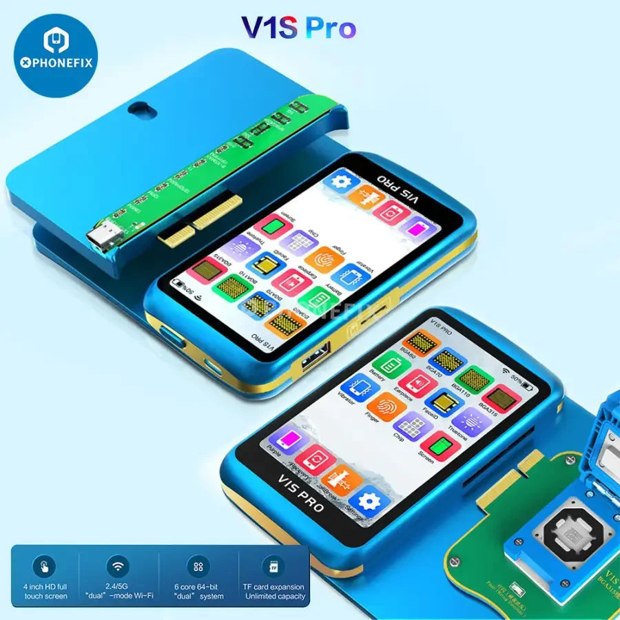 JCID V1S PRO phone programmer by PHONEFIX for BGA315, BGA110, BGA70 chips on iPhone and iPad devices.