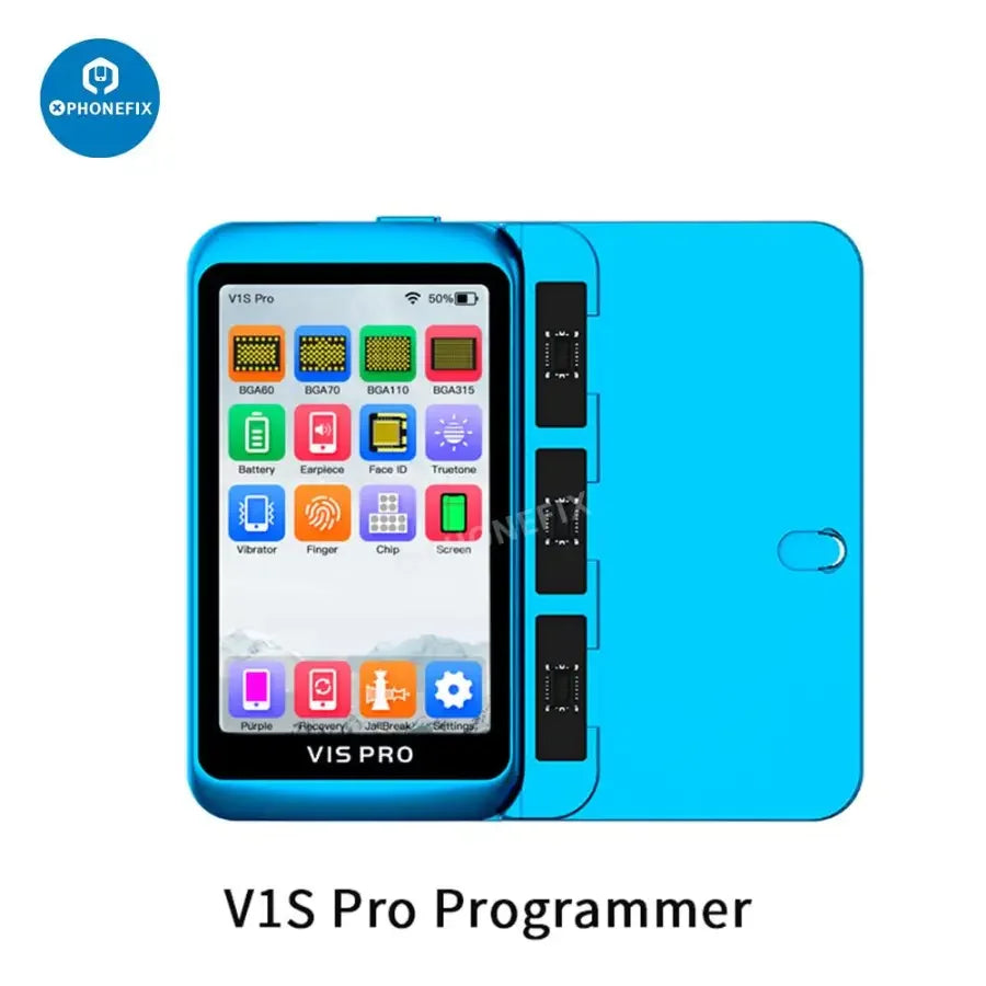 JCID V1S PRO phone programmer by PHONEFIX with BGA315, BGA110, BGA70 chips for iPhone and iPad repair.
