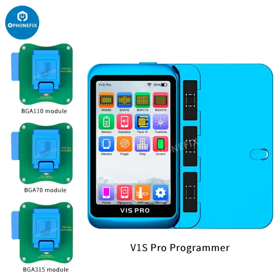 JCID V1S PRO phone programmer by PHONEFIX for BGA315, BGA110, BGA70 chips on iPhone and iPad devices.