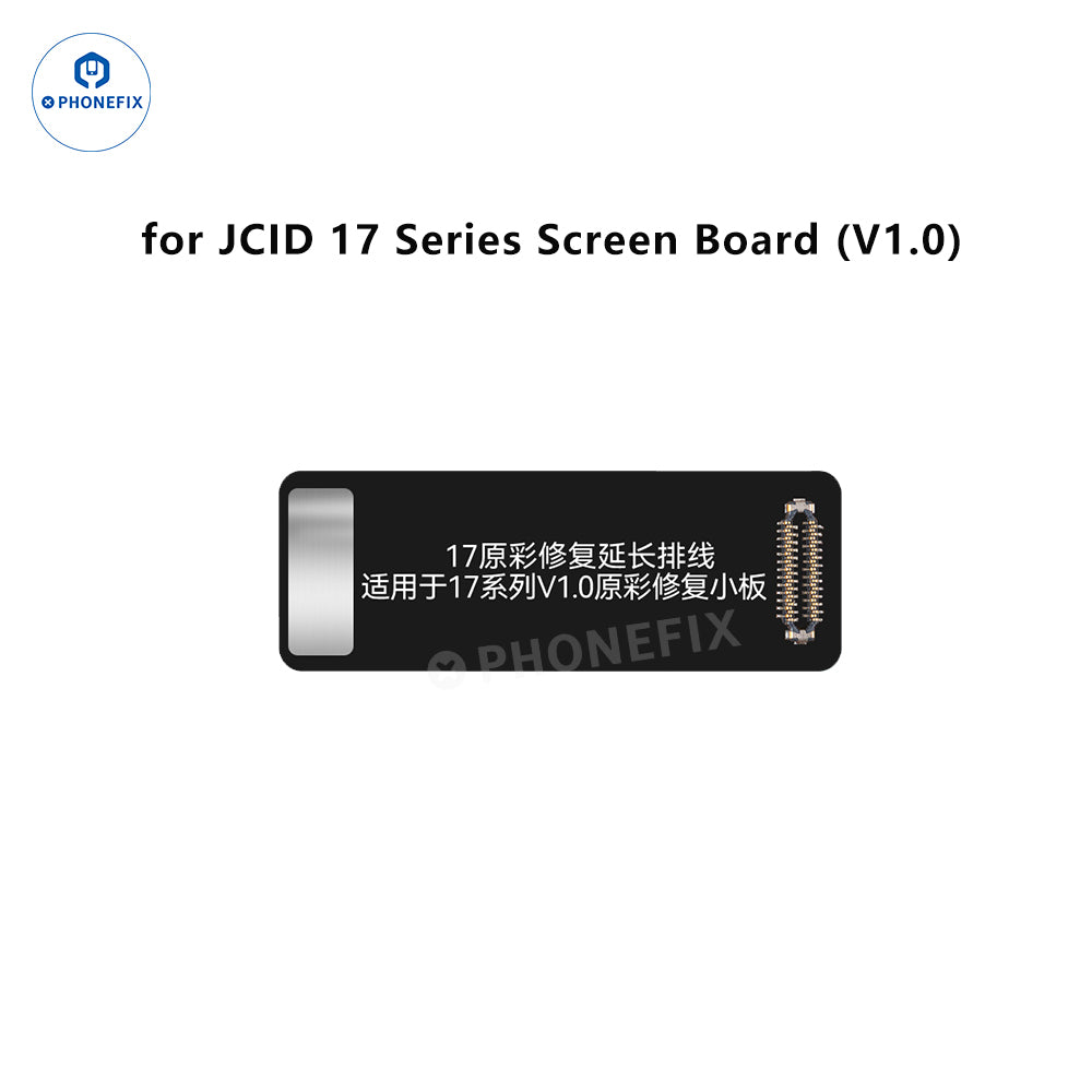 PHONEFIX JC V1SE phone programmer for iPhone screen, battery, and Face ID repair, with visible screen cable connection in the image.