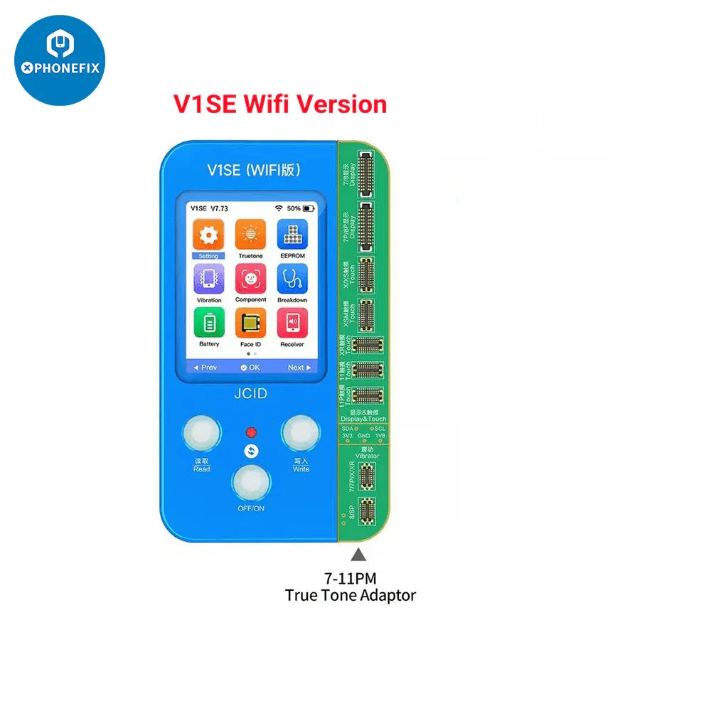 JC V1SE Phone Programmer for iPhone screen, battery, and Face ID repair by PHONEFIX, used for iPhone repair services.
