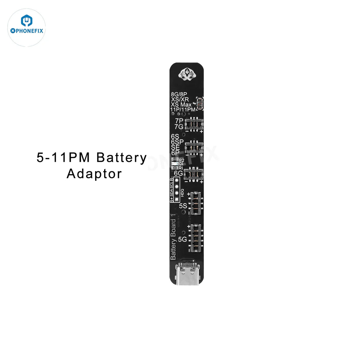 PHONEFIX W28 Pro Screen Battery Tester for iPhone, iPad, Apple Watch, and Android devices showing device screens and testing interface.