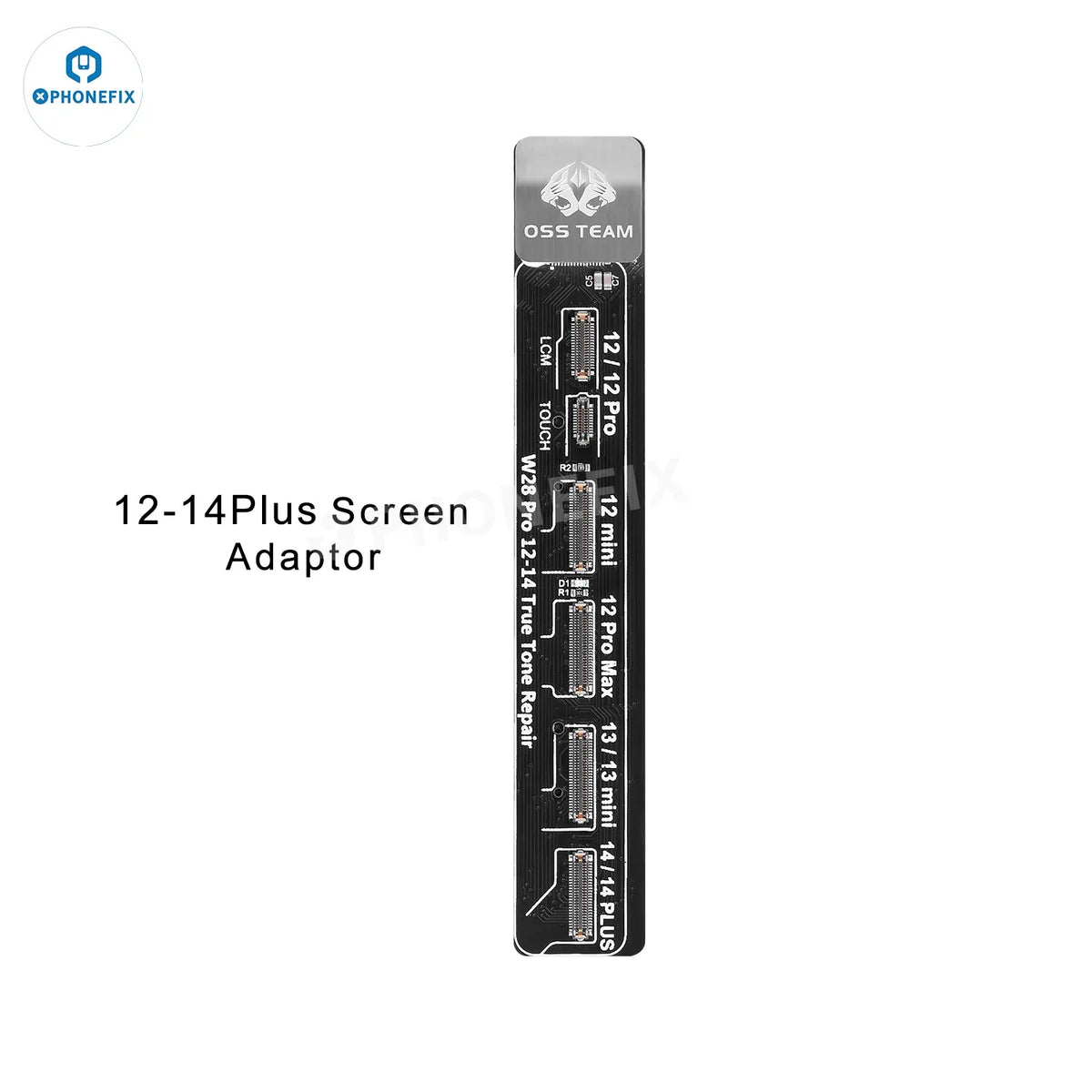 PHONEFIX W28 Pro Screen Battery Tester for iPhone, iPad, Apple Watch, Android devices, testing phone screens and batteries.