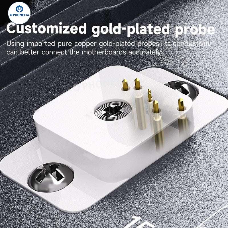 XZZ i6 EEPROM programmer for iPhone 15-16 Pro Max chip repair, showing device connected to phone for data programming.