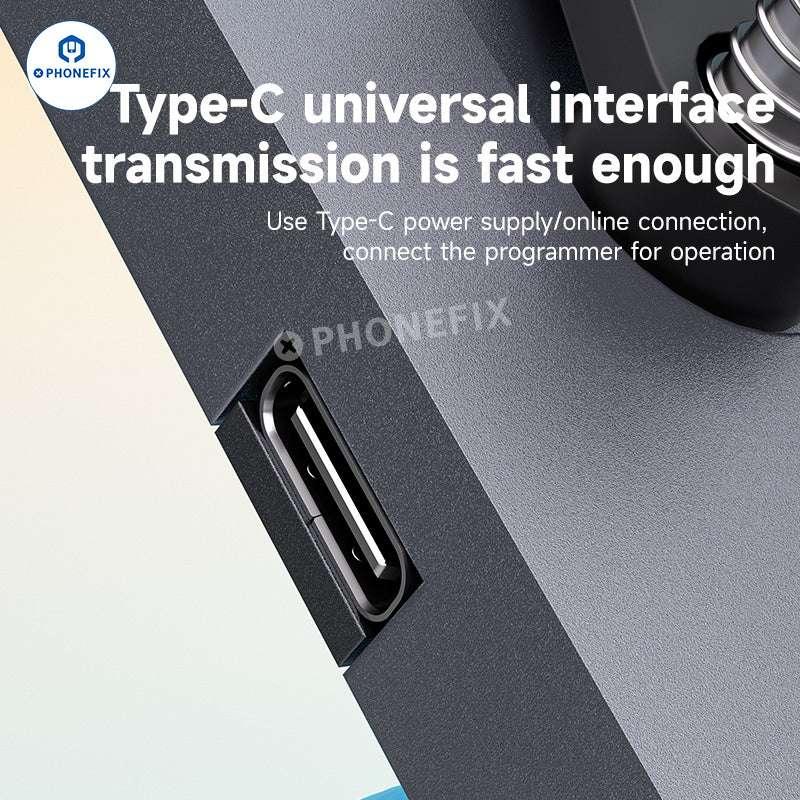 PHONEFIX XZZ i6 EEPROM Programmer for iPhone 15-16 Pro Max chip repair, showing device with circuit connections and interface.