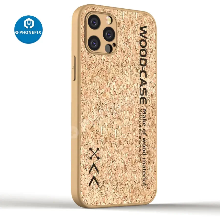 Eco-friendly shockproof wooden iPhone 13 case by PHONEFIX, protective and stylish phone protector with natural wooden finish.