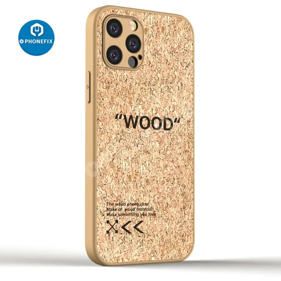PhoneFIX eco-friendly wooden iPhone case, shockproof and protective phone protector cover with natural wooden finish.