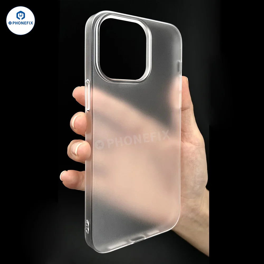 PHONEFIX PC matte transparent protective case for iPhone 12-16 Pro Max, showing clear, slim phone protector with matte finish.