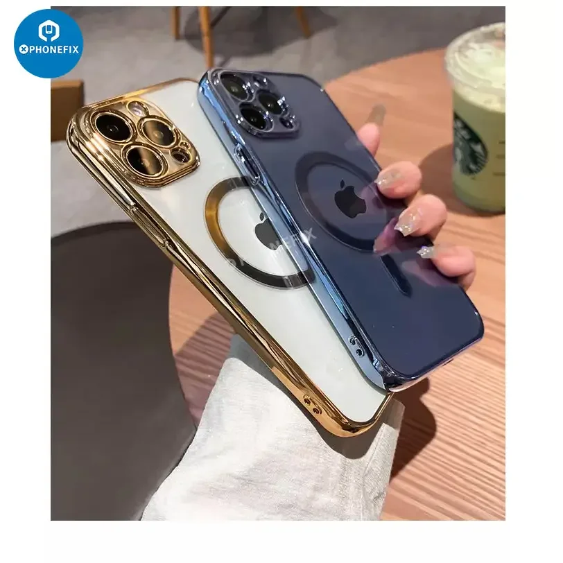 Clear phone protector case for iPhone 12-15 Pro Max with MagSafe from PHONEFIX, showcasing the transparent design and precise cutouts.
