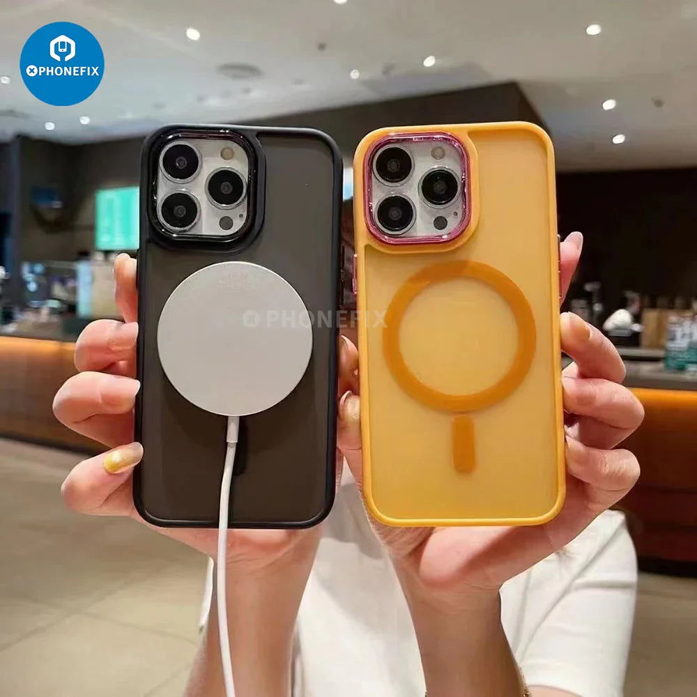 Black PHONEFIX magnetic phone case for Apple iPhone X to 15 Pro Max, provides protection with a sleek, easy-to-attach design.