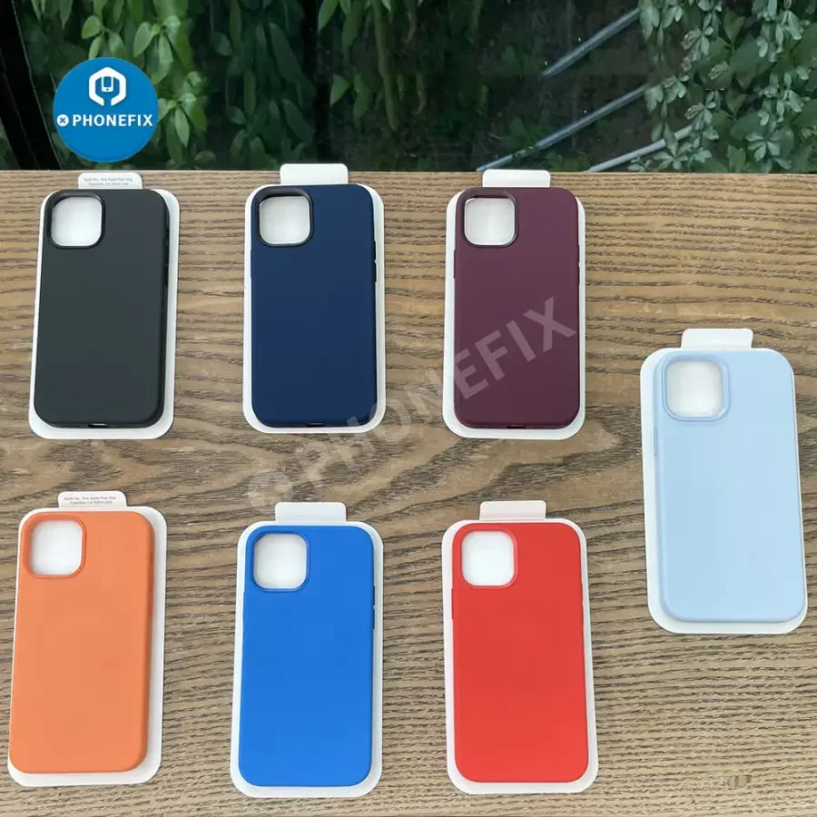 Silicone iPhone 13 case with shockproof design, MagSafe compatibility, and soft protective material by PHONEFIX.