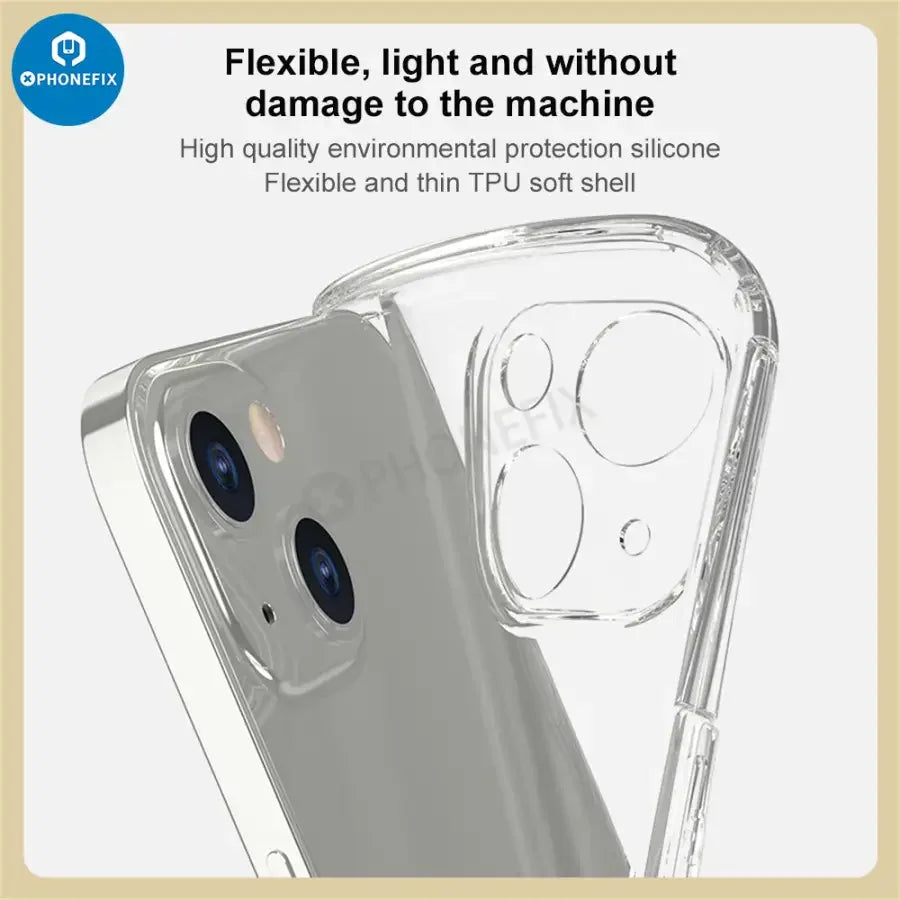 Étui de protection en silicone avec MagSafe pour iPhone 14 Pro Max, conçu par PHONEFIX, présentant un extérieur noir fin et lisse.