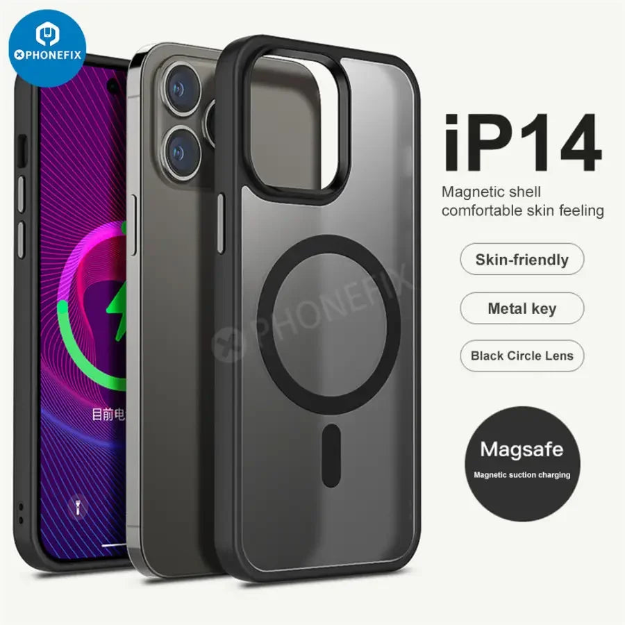 Étui de protection en silicone pour iPhone 14 Pro Max avec MagSafe, de la marque PHONEFIX, présenté ici sur un smartphone.
