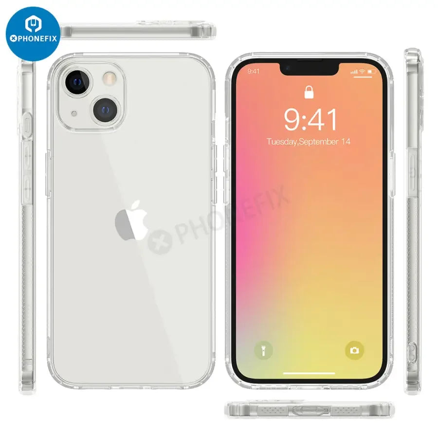 Étui de téléphone en silicone avec MagSafe pour iPhone 14 Pro Max de PHONEFIX, présentant une coque de protection noire avec des découpes précises.