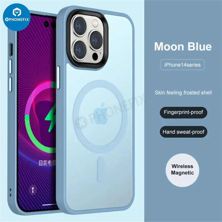 Coque de téléphone en silicone PHONEFIX avec MagSafe pour iPhone 12-15 Pro Max, présentant un design élégant et protecteur avec des découpes précises.