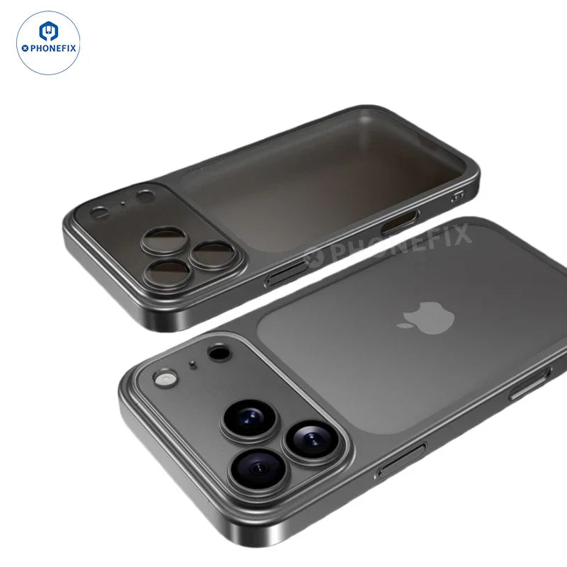 PHONEFIX ultra-thin matte electroplated phone case for iPhone 15-17 Pro Max, showing sleek, protective design with smooth finish.
