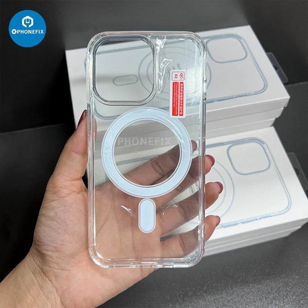 Transparent Ultra Hybrid Phone Protector Case for iPhone 8 to 15 Pro Max by PHONEFIX, with magnetic closure and durable design.