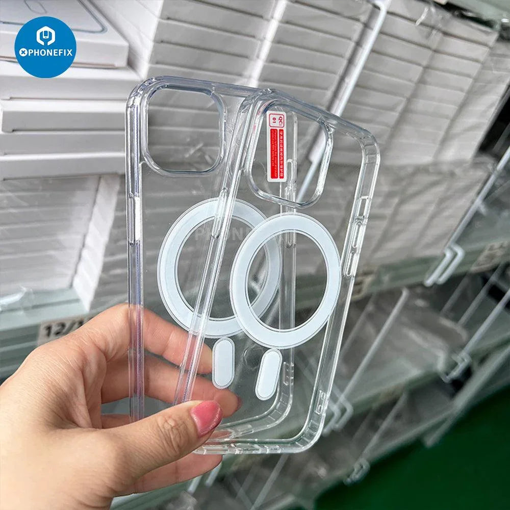 Transparent Ultra Hybrid Phone Protector Case for iPhone 8 to 15 Pro Max by PHONEFIX, featuring a classic magnetic design.